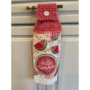 Crochet Top Kitchen Towel- Hello Summer  ( watermelons)